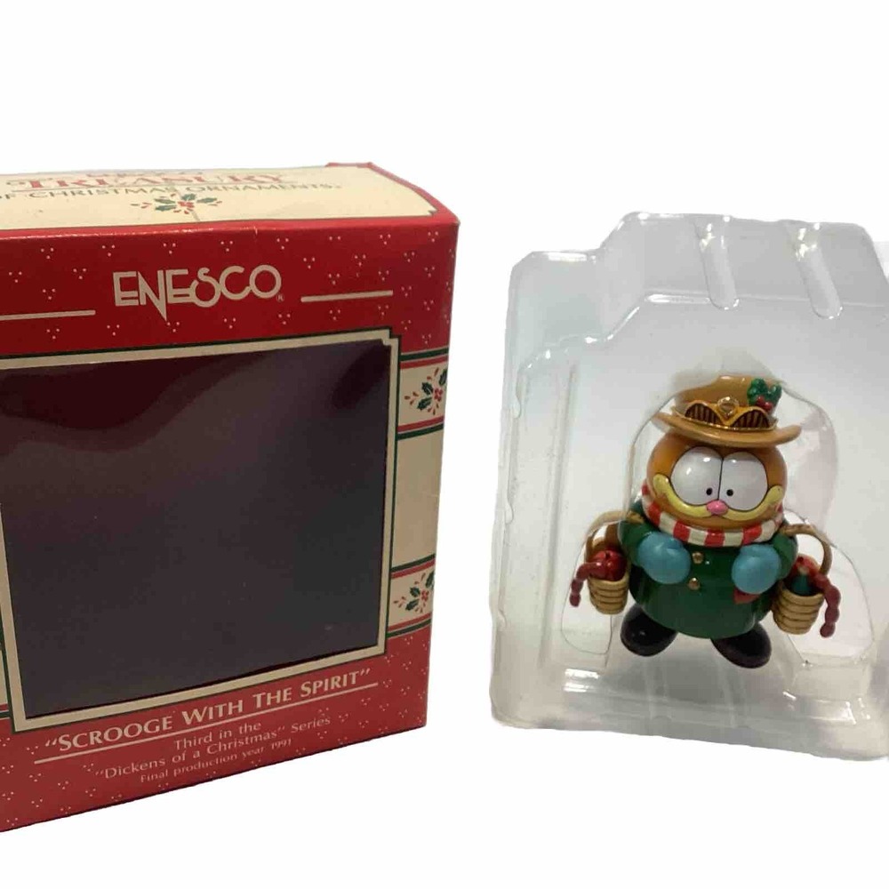 '91 Enesco Christmas Ornament German Garfield Scrooge with the Spirit" Dickens